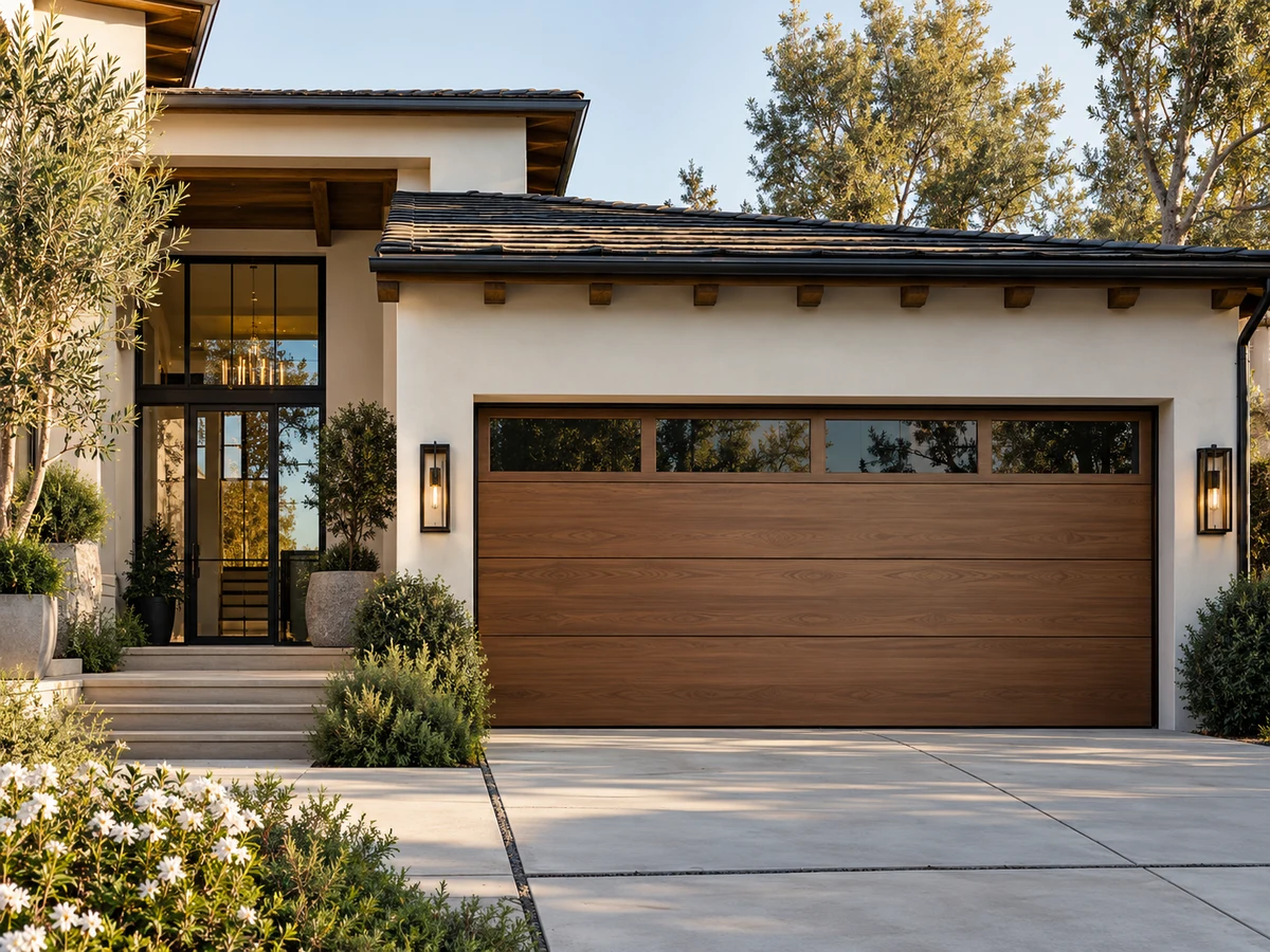 Warm wood look garage door style